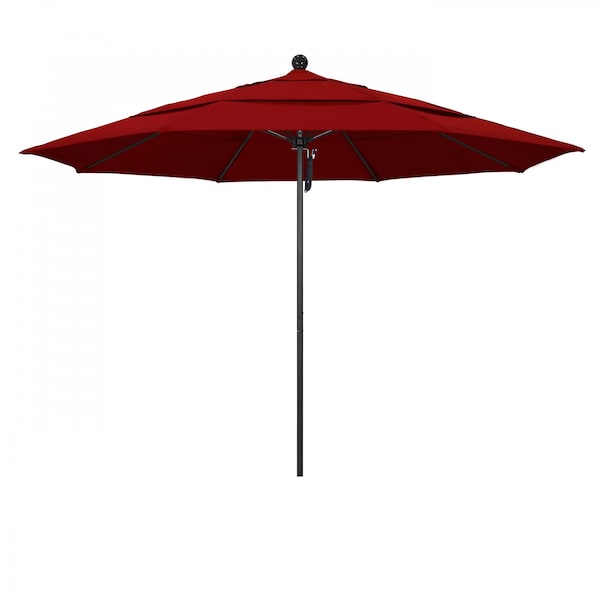 California Umbrella 11' Black Aluminum Market Patio Umbrella, Sunbrella Jockey Red 194061333211 - main